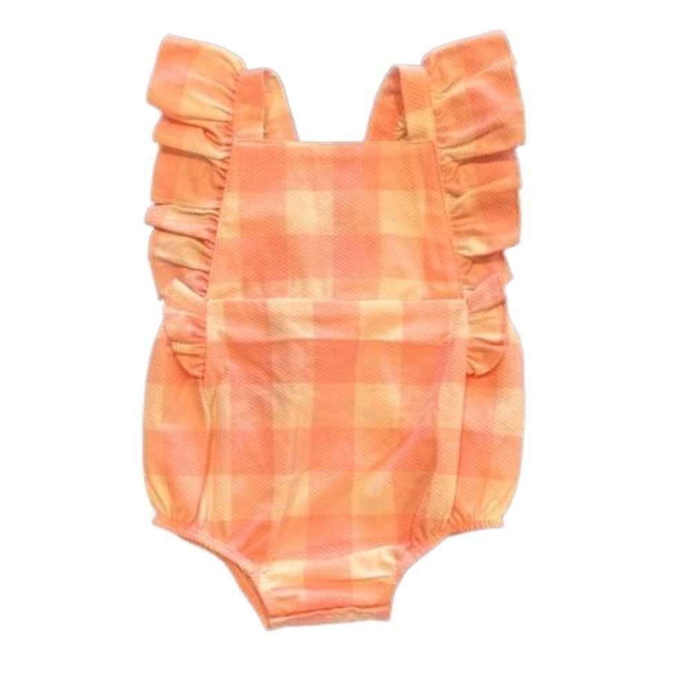 Mud Pie Baby Girl Ruffle Romper Pink Plaid 6-9M Boutique Outfit